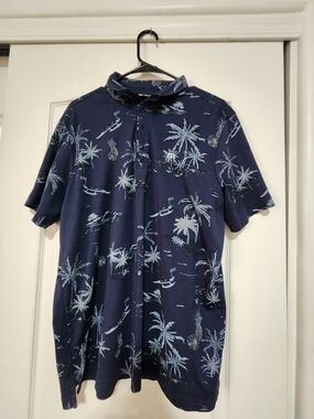 Travis Mathew Navy Palm Tree Print Short Sleeve Polo
